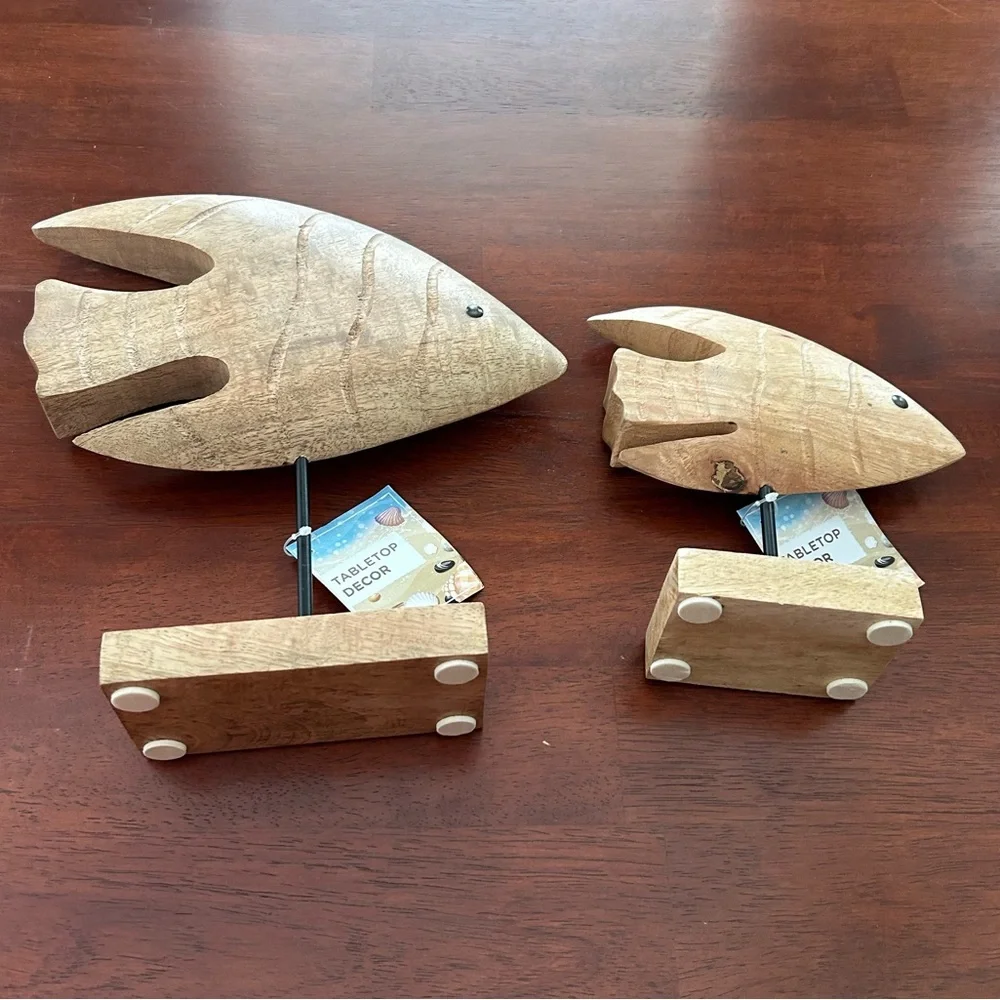 NEW Large 11.5” Brown Wooden Fish Outdoor Patio Home Tabletop Decor